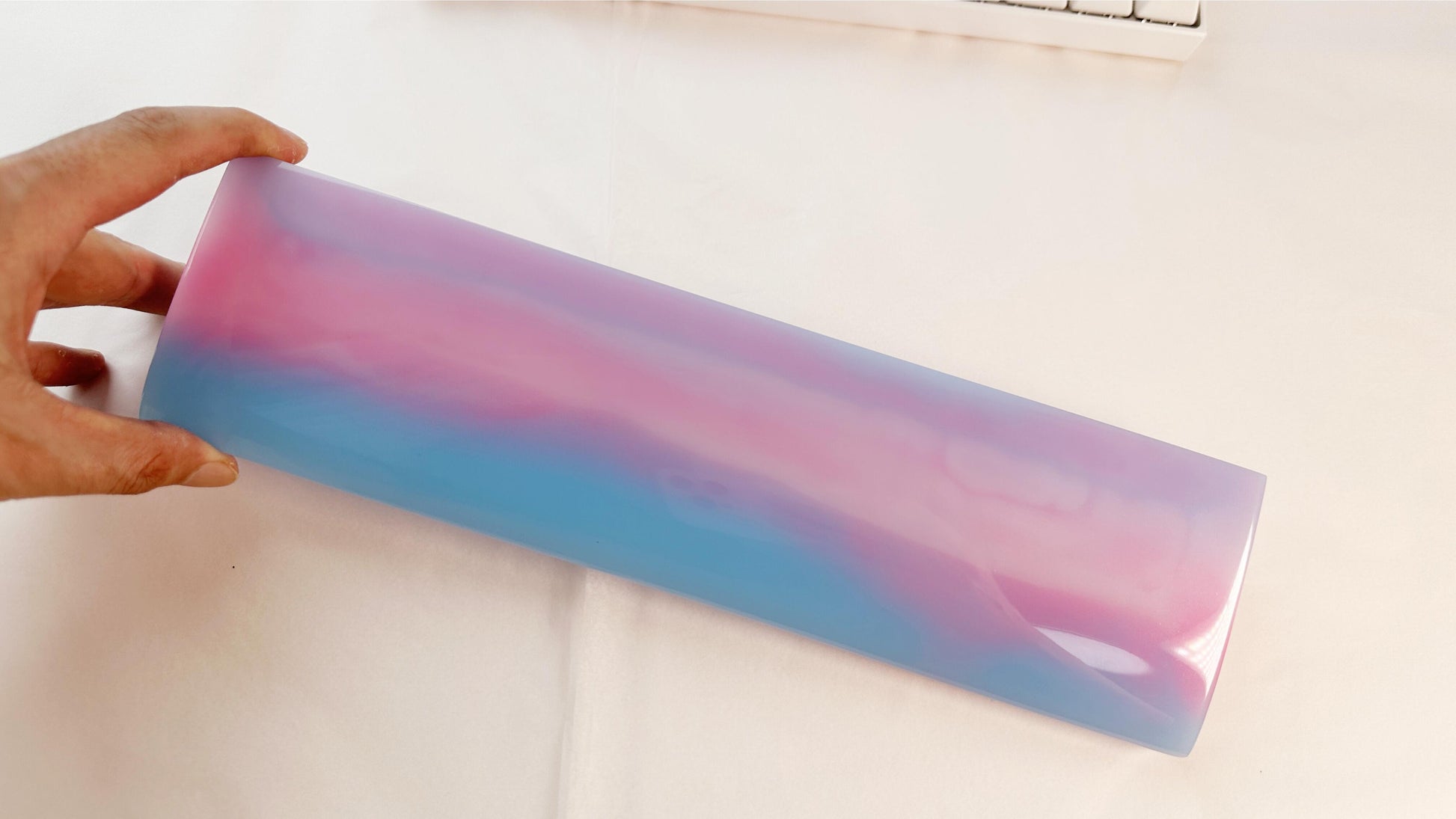 Rainbow Resin Wrist Rest, Blue Pink White, Artisan Keyboard Wrist Rest, Gaming Desk Decor, Custom Personalized Gift. - HiJenney