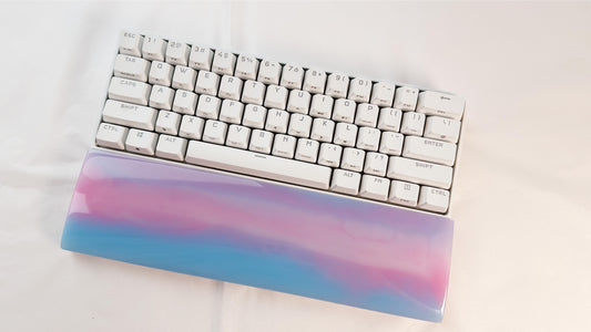 Rainbow Resin Wrist Rest, Blue Pink White, Artisan Keyboard Wrist Rest, Gaming Desk Decor, Custom Personalized Gift. - HiJenney