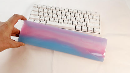 Rainbow Resin Wrist Rest, Blue Pink White, Artisan Keyboard Wrist Rest, Gaming Desk Decor, Custom Personalized Gift. - HiJenney