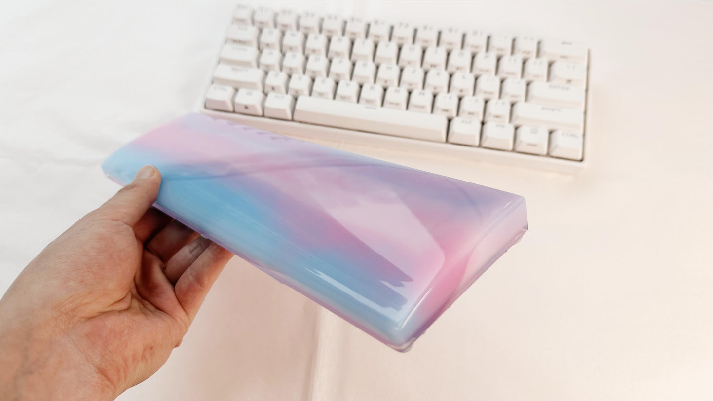 Rainbow Resin Wrist Rest, Blue Pink White, Artisan Keyboard Wrist Rest, Gaming Desk Decor, Custom Personalized Gift. - HiJenney