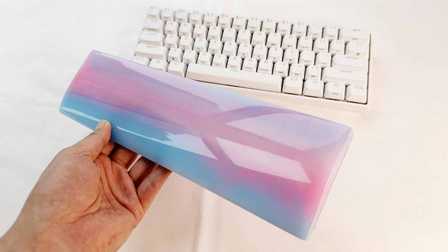 Rainbow Resin Wrist Rest, Blue Pink White, Artisan Keyboard Wrist Rest, Gaming Desk Decor, Custom Personalized Gift. - HiJenney