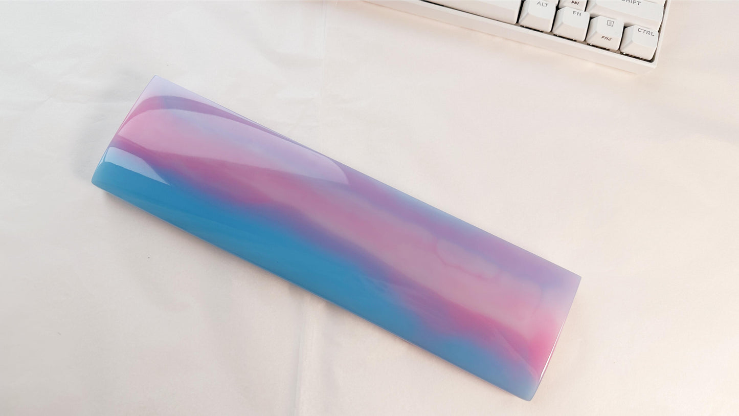 Rainbow Resin Wrist Rest, Blue Pink White, Artisan Keyboard Wrist Rest, Gaming Desk Decor, Custom Personalized Gift. - HiJenney