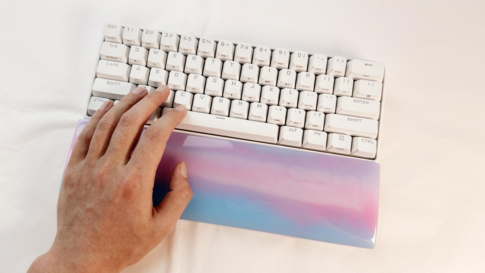 Rainbow Resin Wrist Rest, Blue Pink White, Artisan Keyboard Wrist Rest, Gaming Desk Decor, Custom Personalized Gift. - HiJenney