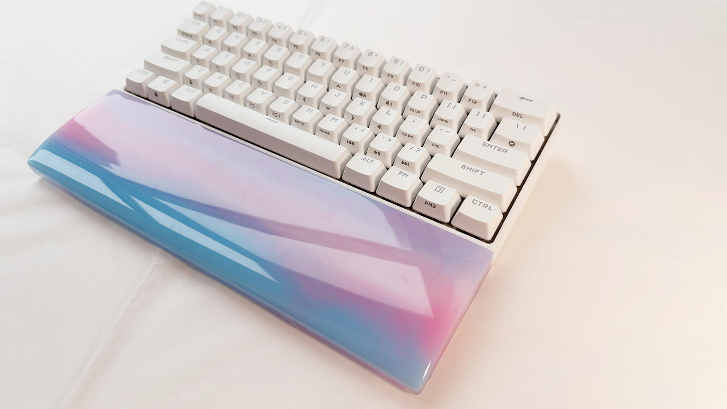 Rainbow Resin Wrist Rest, Blue Pink White, Artisan Keyboard Wrist Rest, Gaming Desk Decor, Custom Personalized Gift. - HiJenney