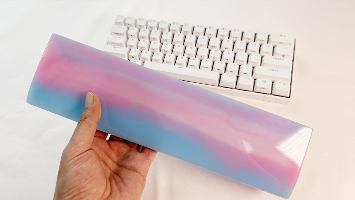 Rainbow Resin Wrist Rest, Blue Pink White, Artisan Keyboard Wrist Rest, Gaming Desk Decor, Custom Personalized Gift. - HiJenney