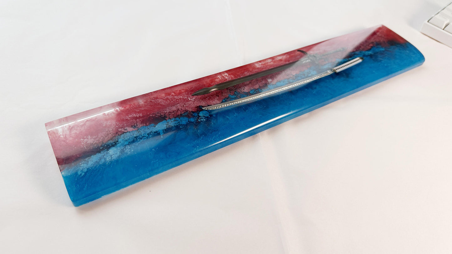 Artisan Katana Wrist Rest, Red Blue Resin Wrist Rest, Ink Dyeing, Custom Keyboard Wrist Rest, Samurai Sword, Personalized Gift. - HiJenney