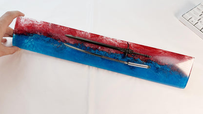 Artisan Katana Wrist Rest, Red Blue Resin Wrist Rest, Ink Dyeing, Custom Keyboard Wrist Rest, Samurai Sword, Personalized Gift. - HiJenney