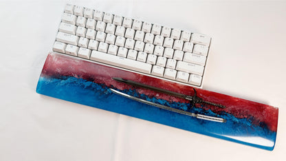 Artisan Katana Wrist Rest, Red Blue Resin Wrist Rest, Ink Dyeing, Custom Keyboard Wrist Rest, Samurai Sword, Personalized Gift. - HiJenney