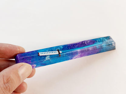 Purple Blue Katana Space Bar Keycap, Japanese Anime, Samurai Sword, Custom Artisan Resin Keycap, 6U, 6.25U, 6.5U, 7U Keycap. - HiJenney