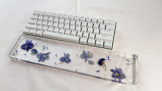Blue-Purple Delphiniums Cornflowers Wrist Rest, Clear Resin Transparent Keyboard Wrist Rest, Personalized Gift. - HiJenney