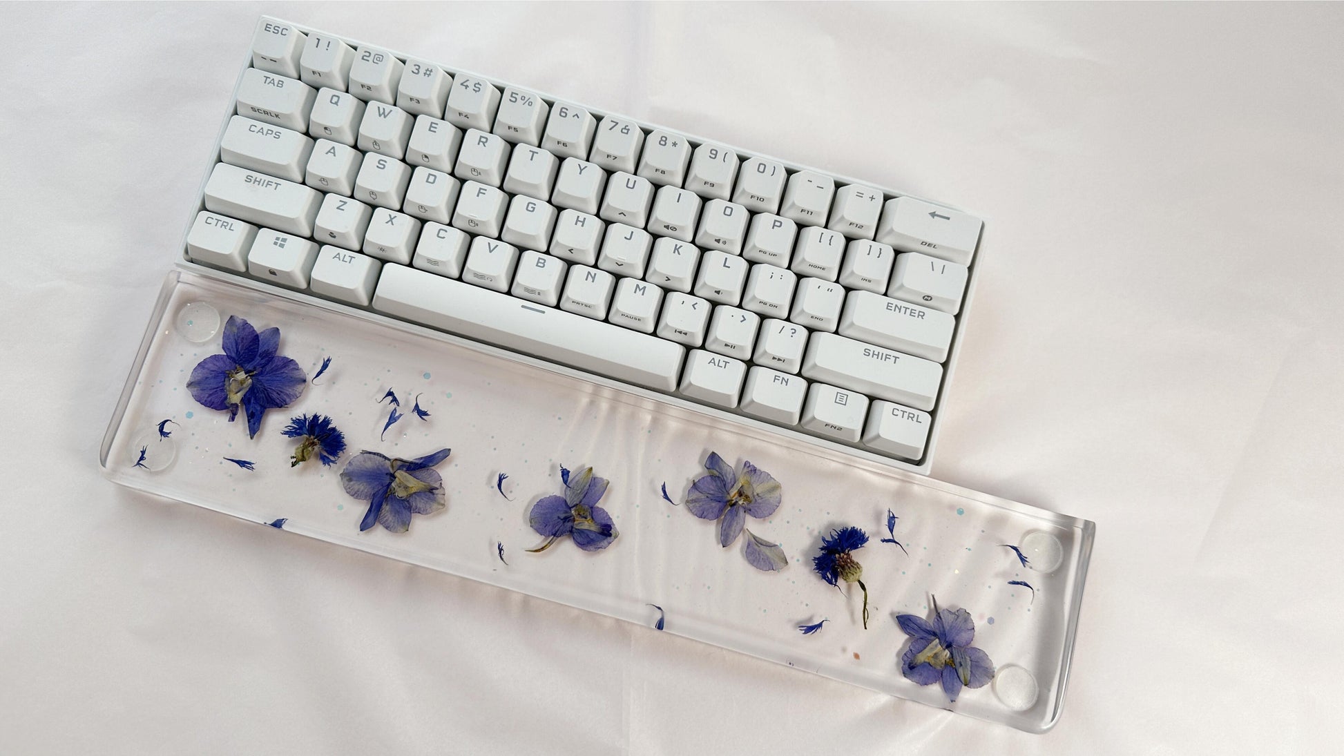 Artisan Clear Resin Wrist Rest, Blue-Purple Delphiniums Cornflowers Wrist Rest, Real Dried flowers, Handmade Personalized Gift. - HiJenney