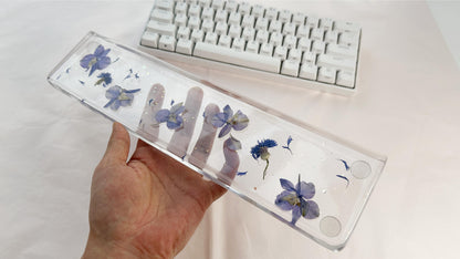 Artisan Clear Resin Wrist Rest, Blue-Purple Delphiniums Cornflowers Wrist Rest, Real Dried flowers, Handmade Personalized Gift. - HiJenney