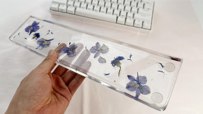 Artisan Clear Resin Wrist Rest, Blue-Purple Delphiniums Cornflowers Wrist Rest, Real Dried flowers, Handmade Personalized Gift. - HiJenney