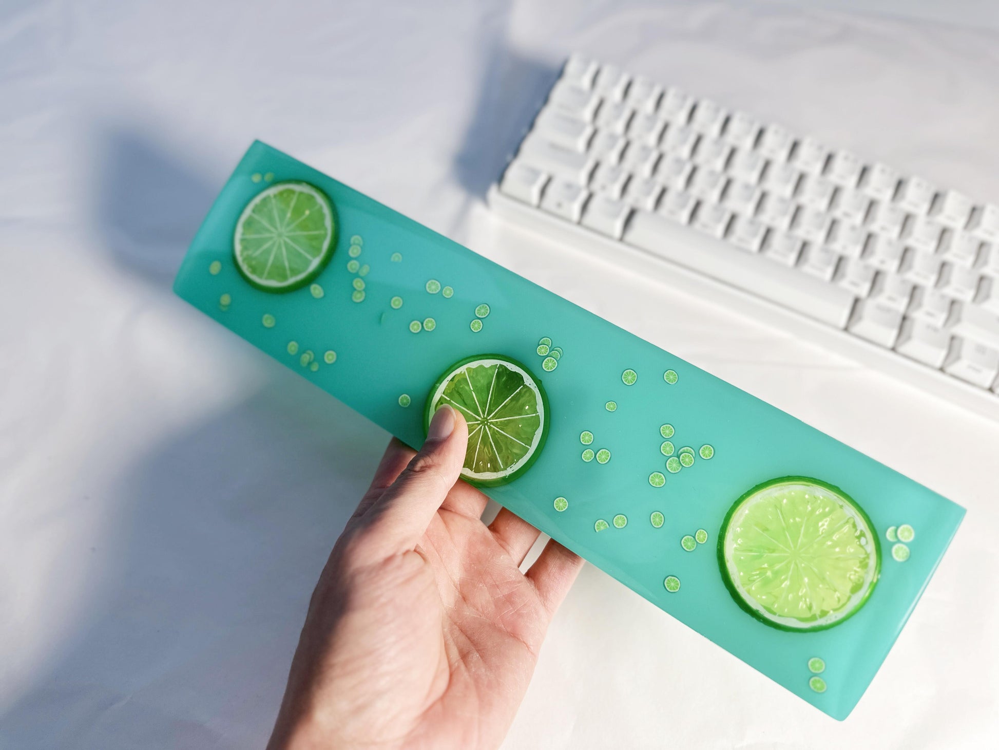 Colorful Fruit Slices Wrist Rest, Cyan Lemon Fruit Wrist Rest, Lime Artisan Resin Wrist Rest, Handmade Desk Decor Gift. - HiJenney