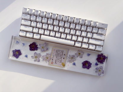 Artisan Clear Resin Keyboard Wrist Rest, Delphiniums Cornflowers Wrist Rest, Japanese poem, Gaming Desk Setup Gift. - HiJenney