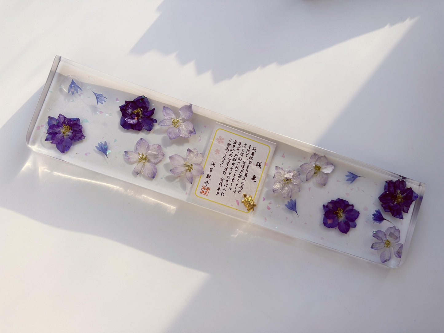 Artisan Clear Resin Keyboard Wrist Rest, Delphiniums Cornflowers Wrist Rest, Japanese poem, Gaming Desk Setup Gift. - HiJenney