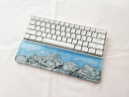 Hand-Painted Landscape Wrist Rest, Artisan Resin Wrist Rest, Mountains Sunrise, White Clouds, Custom Keyboard Wrist Rest. - HiJenney