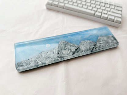 Hand-Painted Landscape Wrist Rest, Artisan Resin Wrist Rest, Mountains Sunrise, White Clouds, Custom Keyboard Wrist Rest. - HiJenney