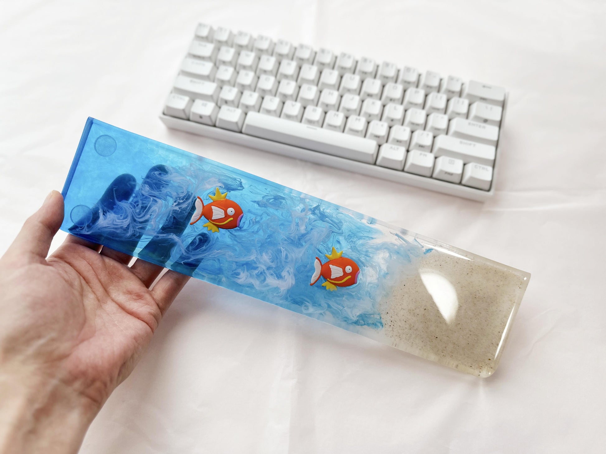 Swimming Fish Wrist Rest, Blue Ocean Wrist Rest, White Cloud, Beach, Artisan Resin Wrist Rest, Desk Decor Gift, Personalized Gift. - HiJenney