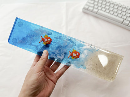 Swimming Fish Wrist Rest, Blue Ocean Wrist Rest, White Cloud, Beach, Artisan Resin Wrist Rest, Desk Decor Gift, Personalized Gift. - HiJenney