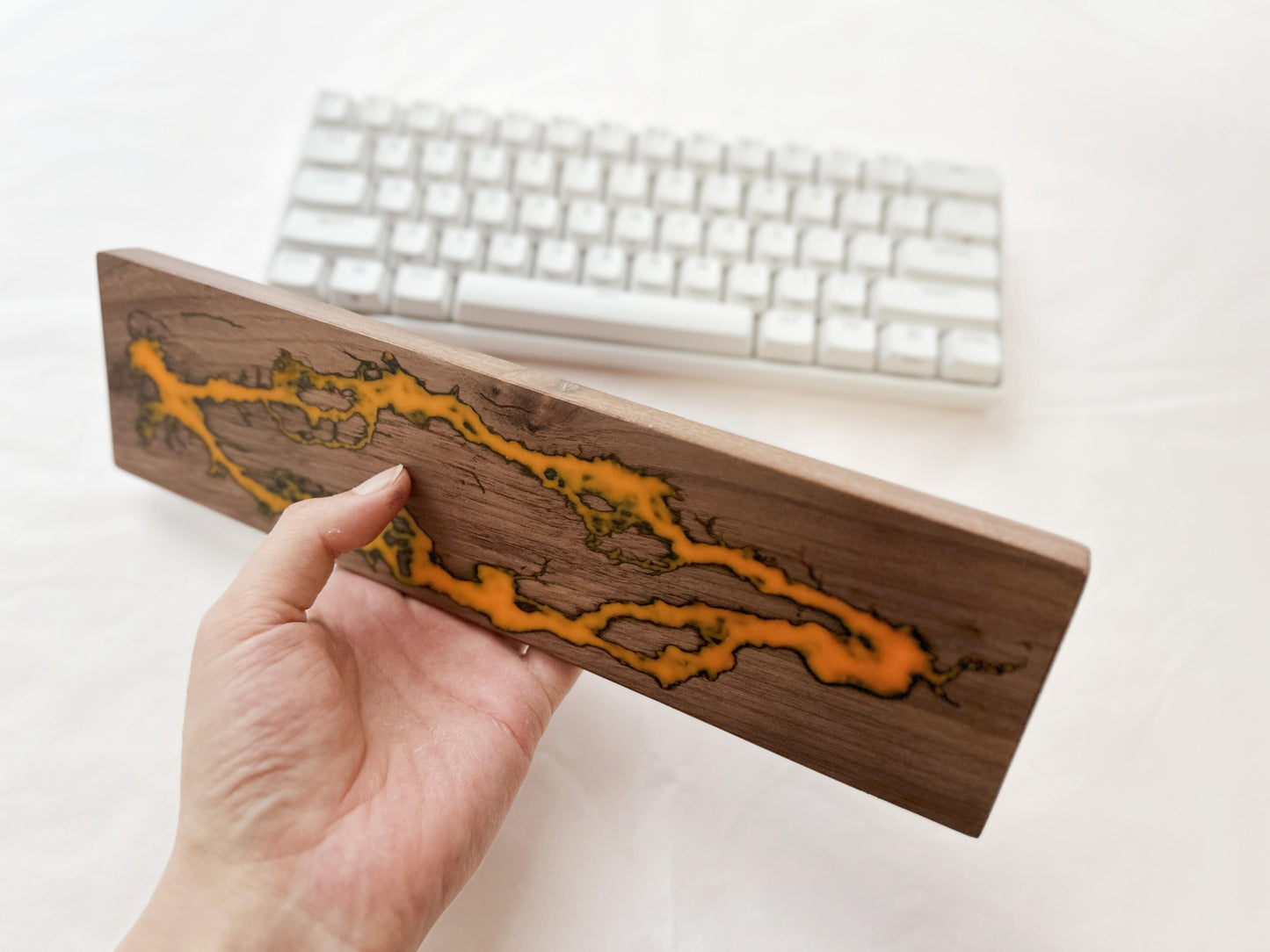 Lightning Struck Wood Wrist Rest, Glow In The Dark, Thunder Fire Artisan Resin Wrist Rest, Black Walnut Wrist Rest, Keyboard Decor. - HiJenney