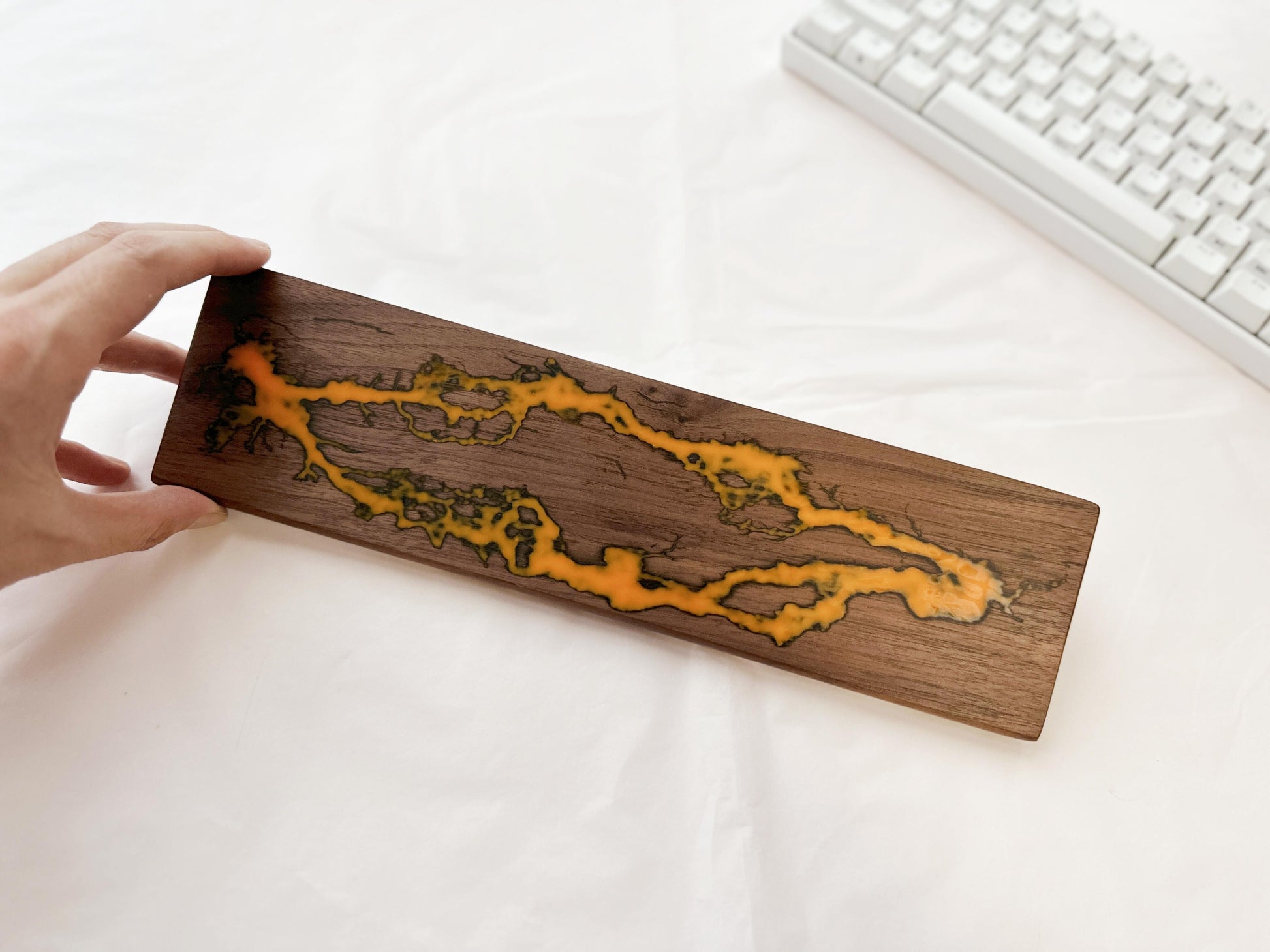 Lightning Struck Wood Wrist Rest, Glow In The Dark, Thunder Fire Artisan Resin Wrist Rest, Black Walnut Wrist Rest, Keyboard Decor. - HiJenney