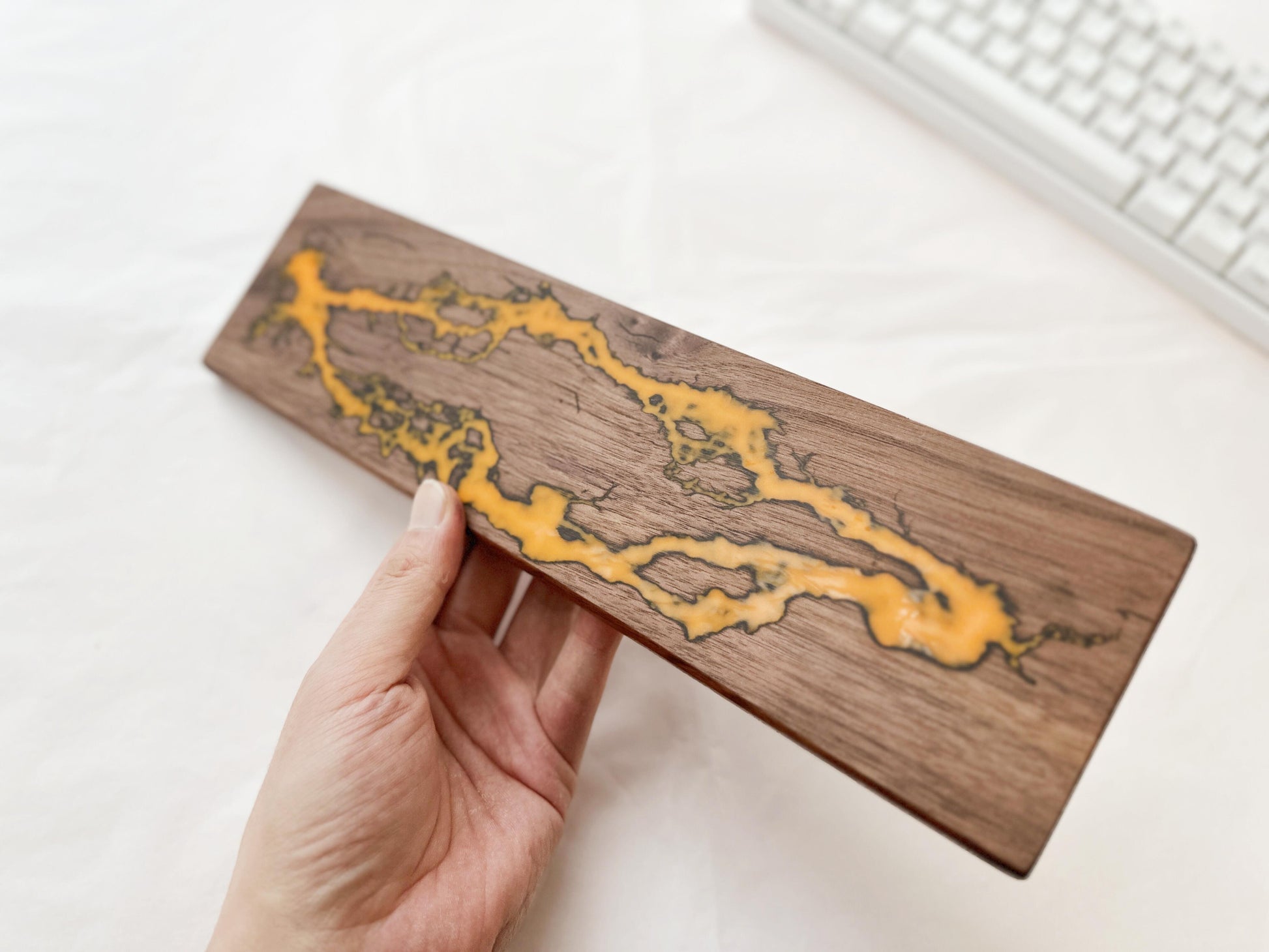 Lightning Struck Wood Wrist Rest, Glow In The Dark, Thunder Fire Artisan Resin Wrist Rest, Black Walnut Wrist Rest, Keyboard Decor. - HiJenney