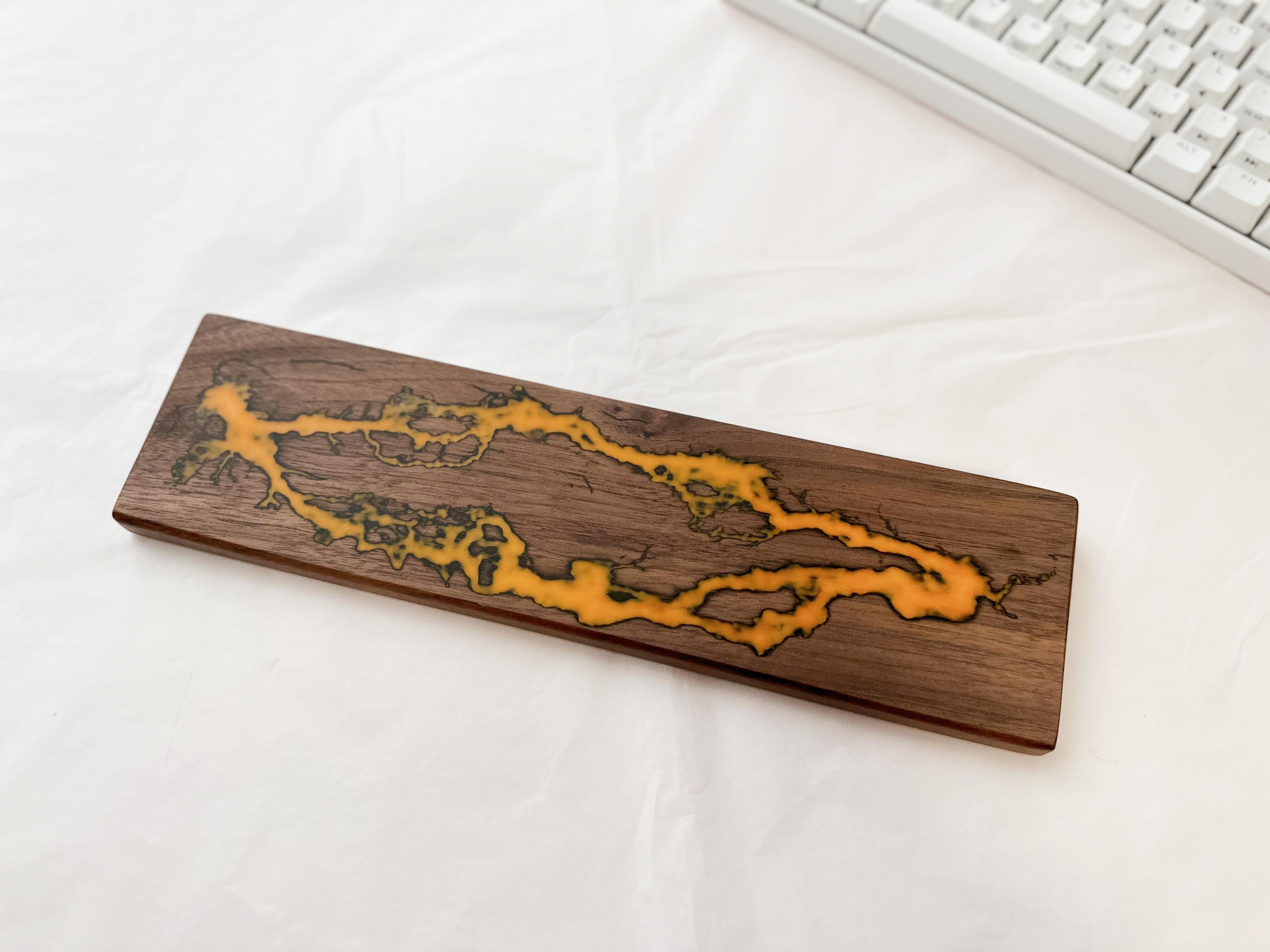 Lightning Struck Resin Wood Wrist Rest, Glow In The Dark Wrist Rest, Black Walnut Wrist Rest, Keyboard Setups. - HiJenney
