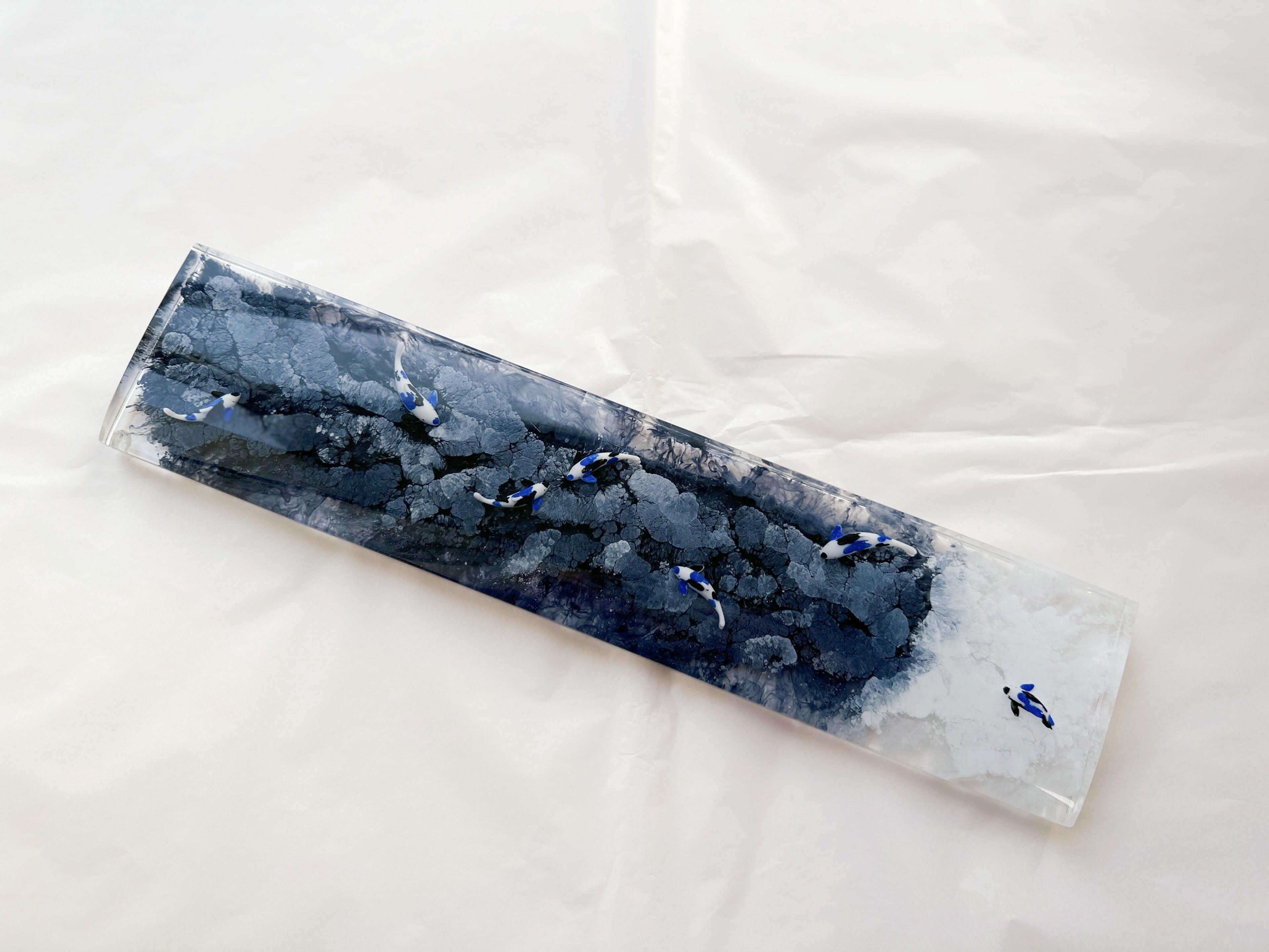 Artisan Black White Koi Fish Pond Wrist Rest, Blue White Koi Fish Wrist Rest, Custom Keyboard Wris Rest, Personalized Gaming Setup. - HiJenney