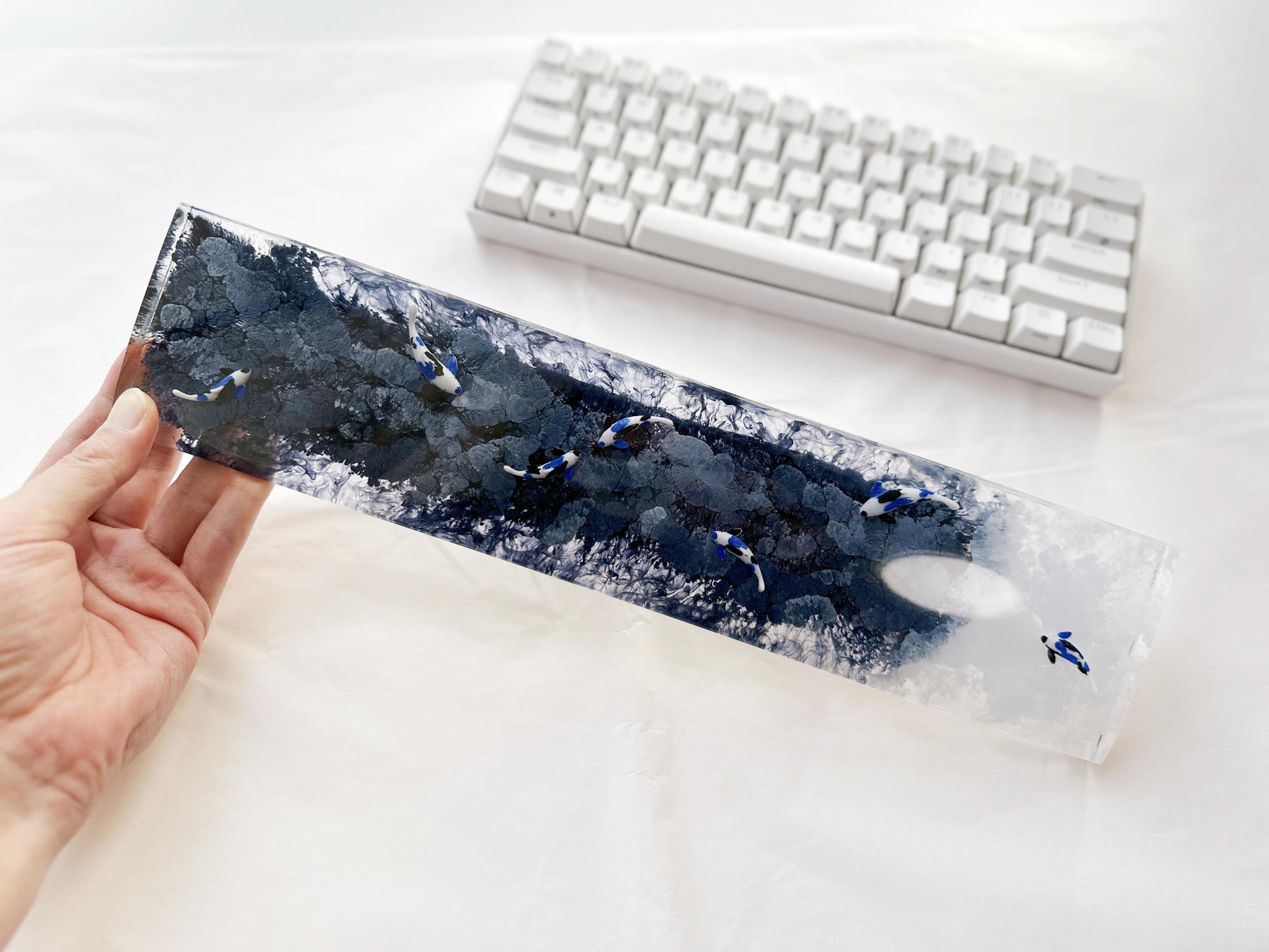 Artisan Black White Wrist Rest, Blue Koi Fish Wrist Rest, Custom Keyboard Wris Rest, Personalized Gift, Desk Decor Gift. - HiJenney