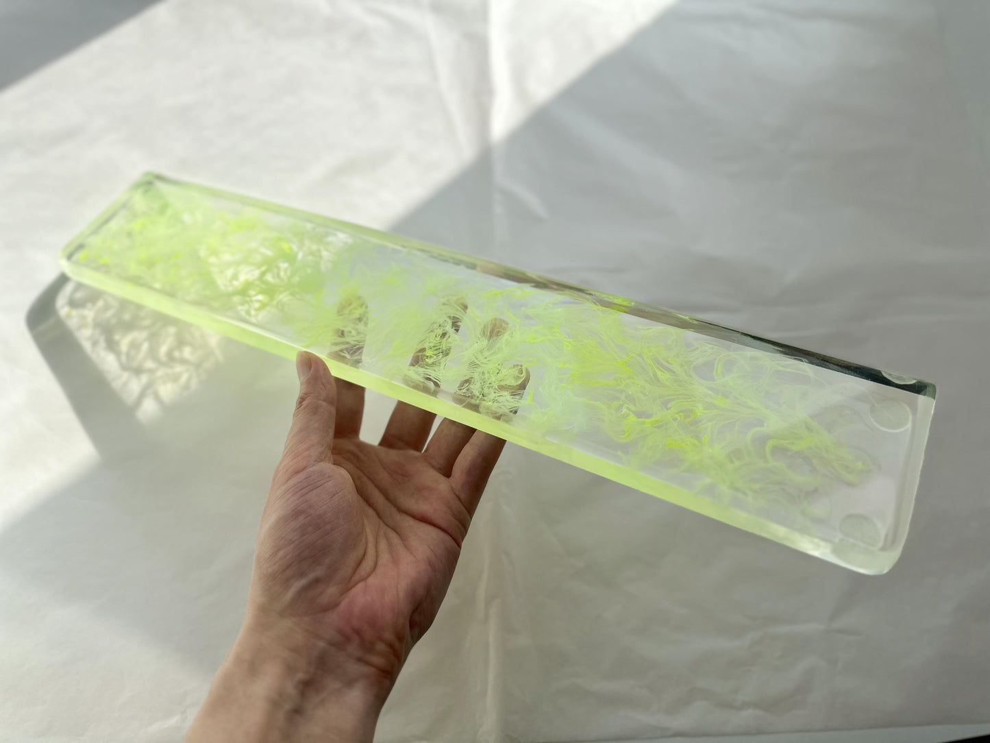 Fluorescent Green White Smoke Wrist Rest, Neon Color, Clear Resin Wrist Rest, Personalized Gift, Keyboard Wrist Rest. Unique Gift. - HiJenney