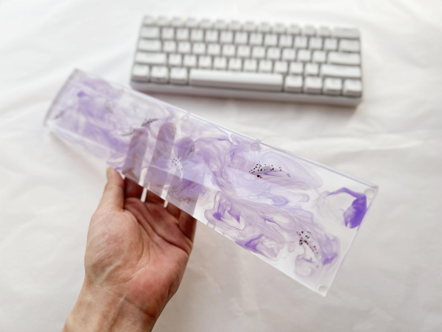 Purple Ink Smoke Koi Fish Wrist Rest, Artisan Resin Wris Rest, Customized Keyboard Wrist Rest, Personalized Gift, Desk Decor. - HiJenney