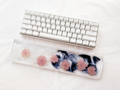 Pink Sakura Petals Wrist Rest, Artisan Clear Resin Wrist Rest, Real Dried Flower Wrist Rest, Handmade Keyboard Wrist Rest, Custom Gift. - HiJenney