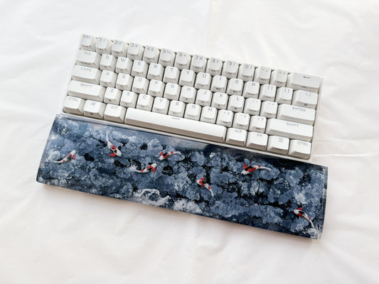 Black White Ink Painting Koi Fish Pond Wrist Rest, Artisan Custom Keyboard Wrist Rest, Personalized Gift, Gaming Setup. - HiJenney