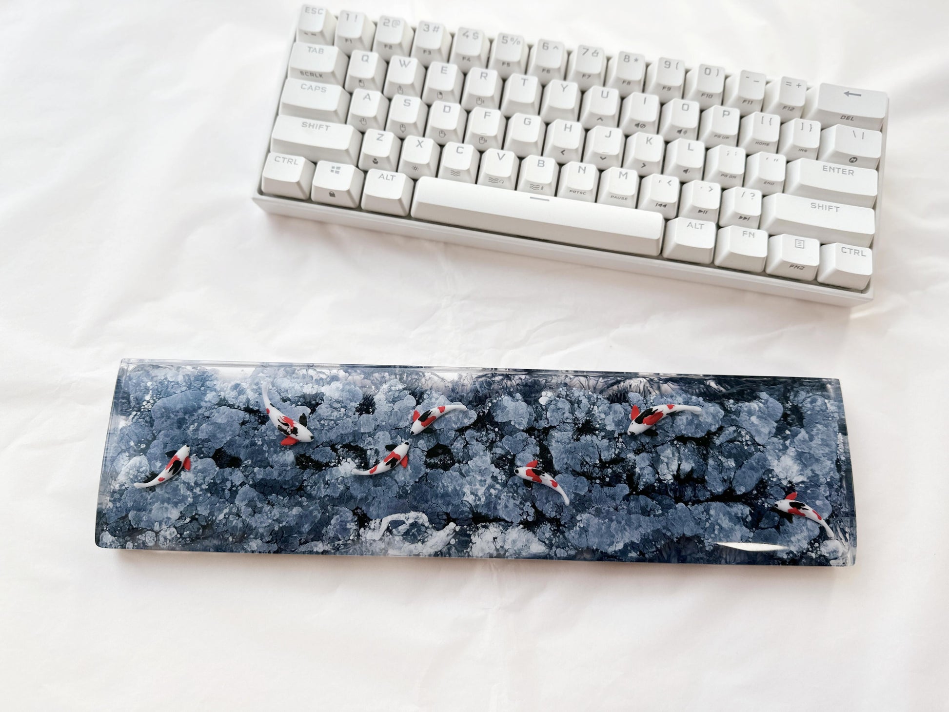 Black Wrist Rest, Red Koi Fish Wrist Rest, Artisan keyboard Wris Rest, Personalized Gift, Desk Decor Gift. - HiJenney