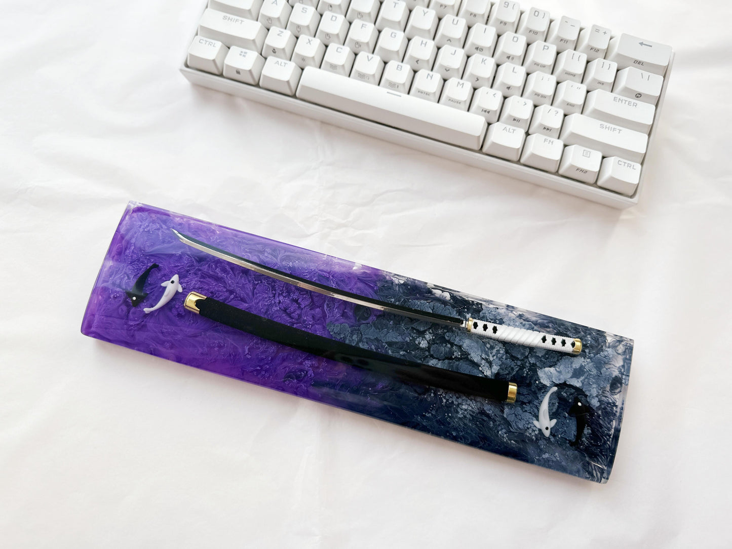 Artisan Katana Wrist Rest, Purple Black Resin Wrist Rest, Tai Chi Yin Yang Fish Wrist Rest, Custom Keyboard Wrist Rest, Unique Gift. - HiJenney