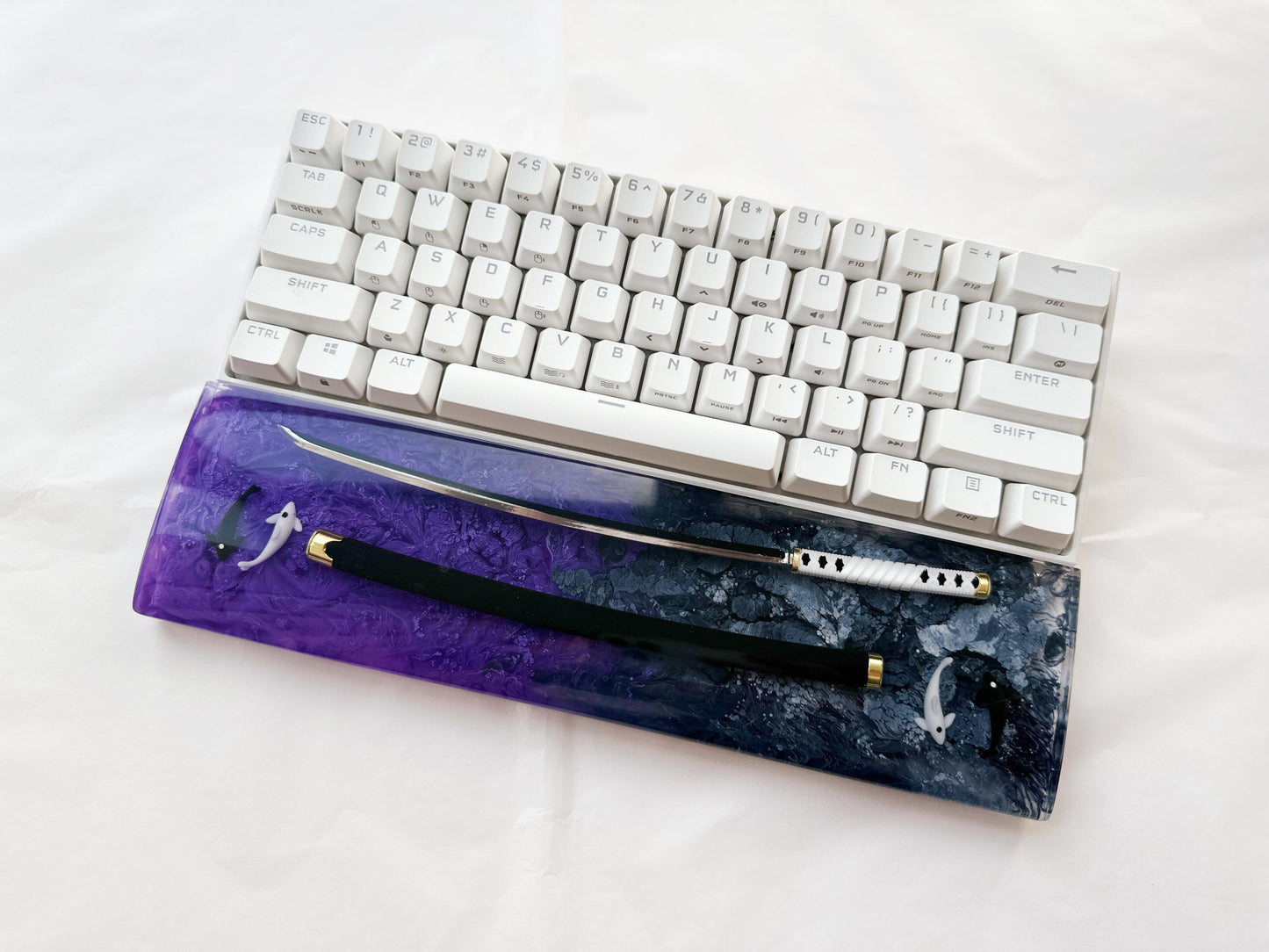 Artisan Katana Wrist Rest, Purple Black Resin Wrist Rest, Tai Chi Yin Yang Fish Wrist Rest, Custom Keyboard Wrist Rest, Unique Gift. - HiJenney