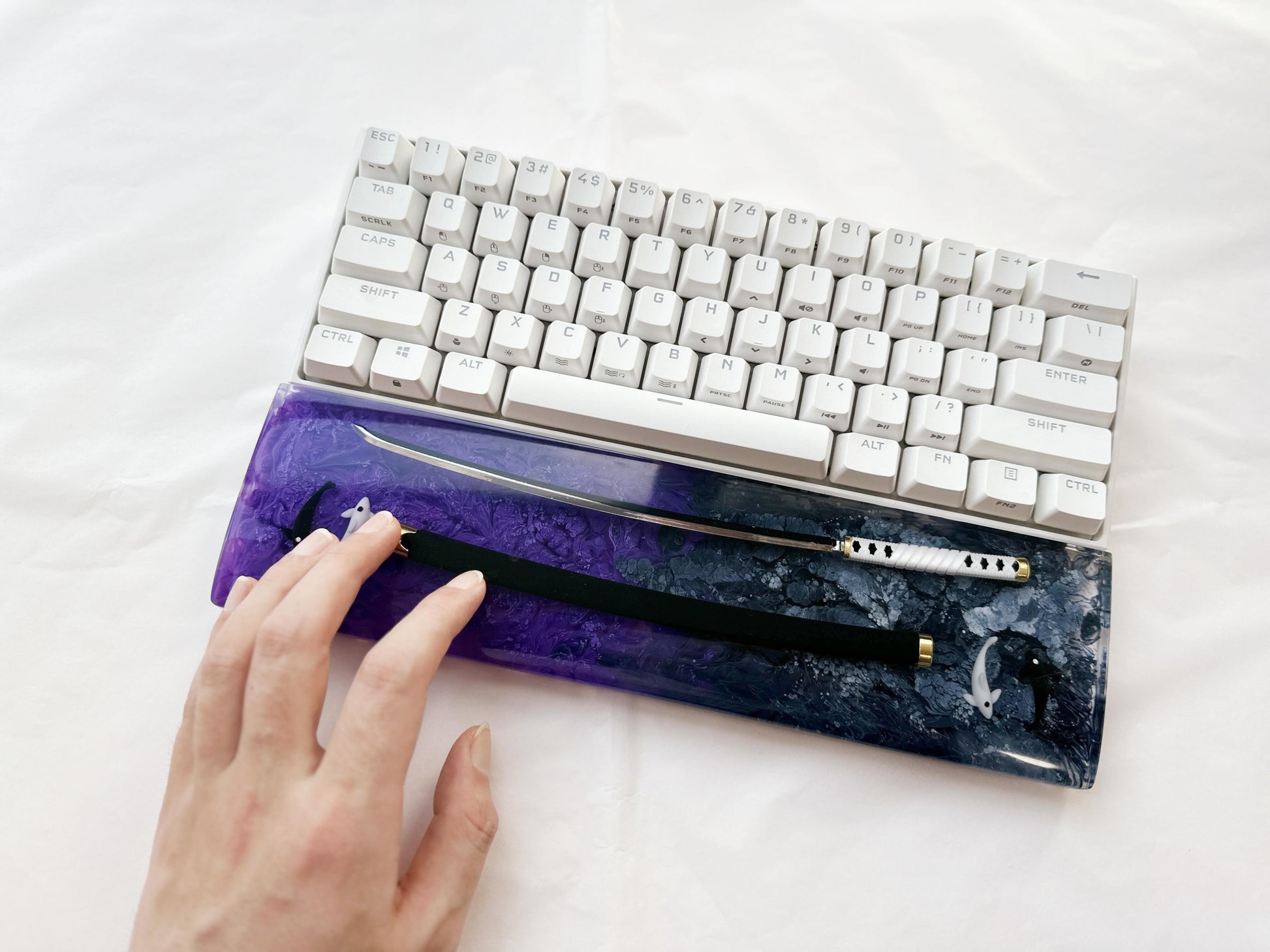 Artisan Katana Wrist Rest, Purple Black Resin Wrist Rest, Tai Chi Yin Yang Fish Wrist Rest, Custom Keyboard Wrist Rest, Unique Gift. - HiJenney