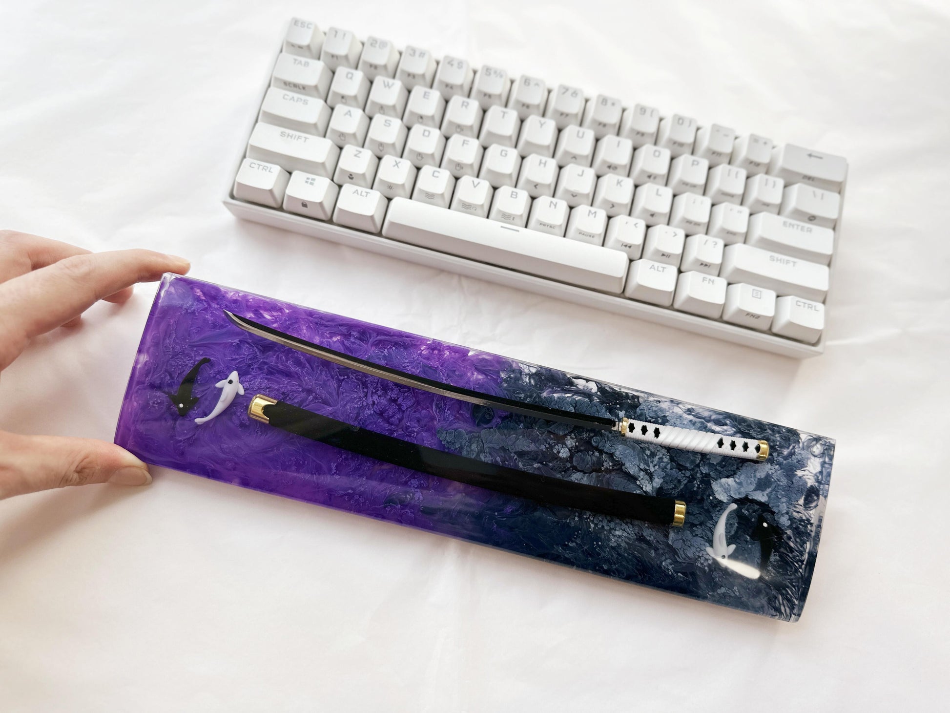 Artisan Katana Wrist Rest, Purple Black Resin Wrist Rest, Tai Chi Yin Yang Fish Wrist Rest, Custom Keyboard Wrist Rest, Unique Gift. - HiJenney