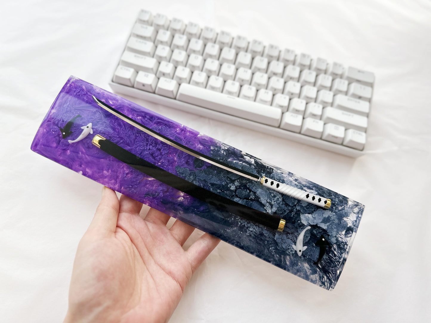 Artisan Katana Wrist Rest, Purple Black Resin Wrist Rest, Tai Chi Yin Yang Fish Wrist Rest, Custom Keyboard Wrist Rest, Unique Gift. - HiJenney