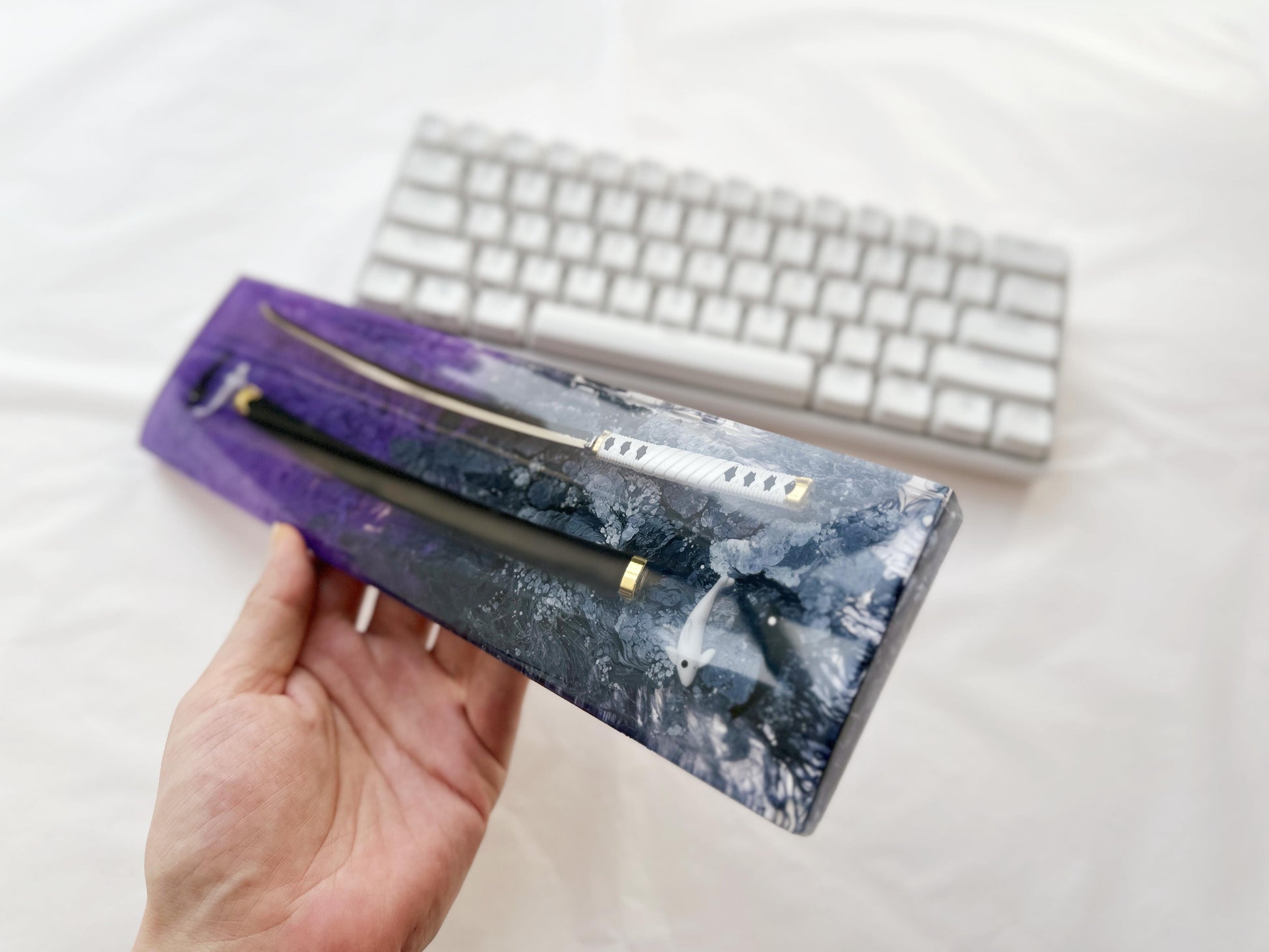 Artisan Katana Wrist Rest, Purple Black Resin Wrist Rest, Tai Chi Yin Yang Fish Wrist Rest, Custom Keyboard Wrist Rest, Unique Gift. - HiJenney