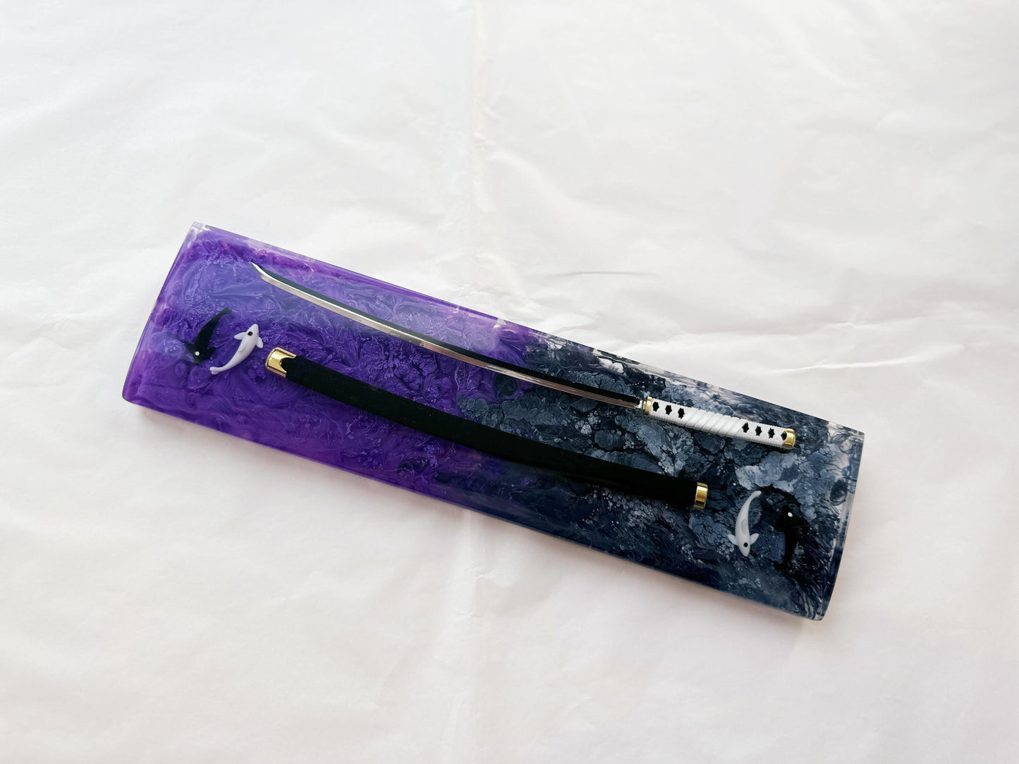 Artisan Katana Wrist Rest, Purple Black Resin Wrist Rest, Tai Chi Yin Yang Fish Wrist Rest, Custom Keyboard Wrist Rest, Unique Gift. - HiJenney