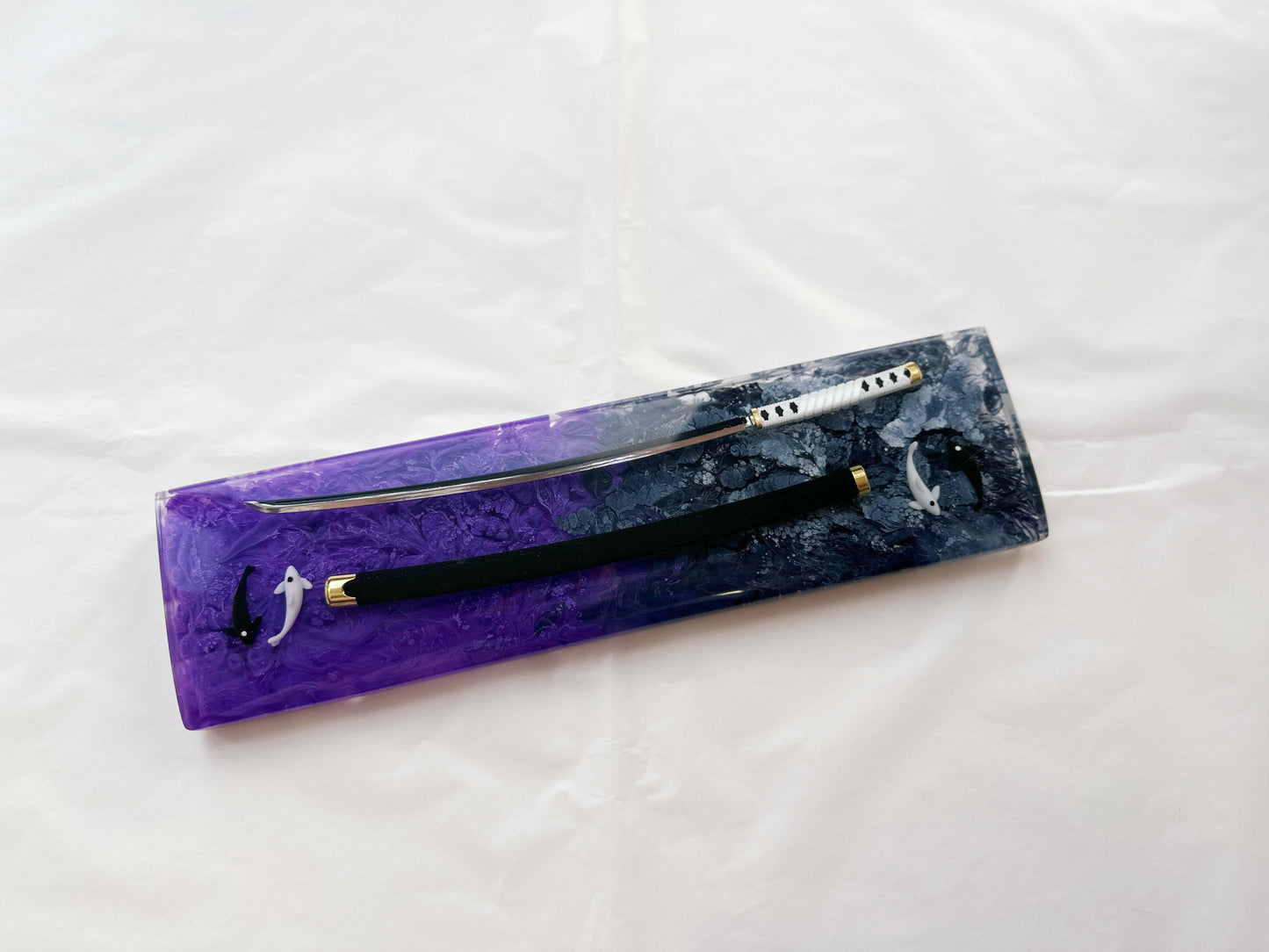 Artisan Katana Wrist Rest, Purple Black Resin Wrist Rest, Tai Chi Yin Yang Fish Wrist Rest, Custom Keyboard Wrist Rest, Unique Gift. - HiJenney