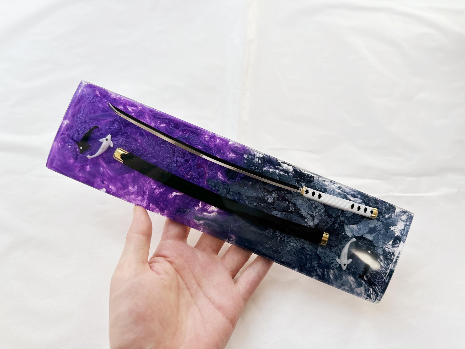 Artisan Katana Wrist Rest, Purple Black Resin Wrist Rest, Tai Chi Yin Yang Fish Wrist Rest, Custom Keyboard Wrist Rest, Unique Gift. - HiJenney