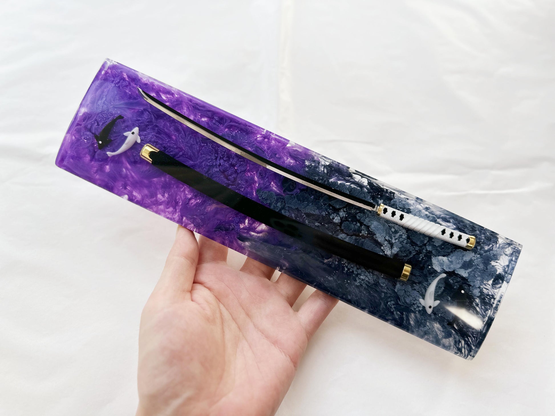 Artisan Katana Wrist Rest, Purple Black Resin Wrist Rest, Tai Chi Yin Yang Fish Wrist Rest, Custom Keyboard Wrist Rest, Unique Gift. - HiJenney