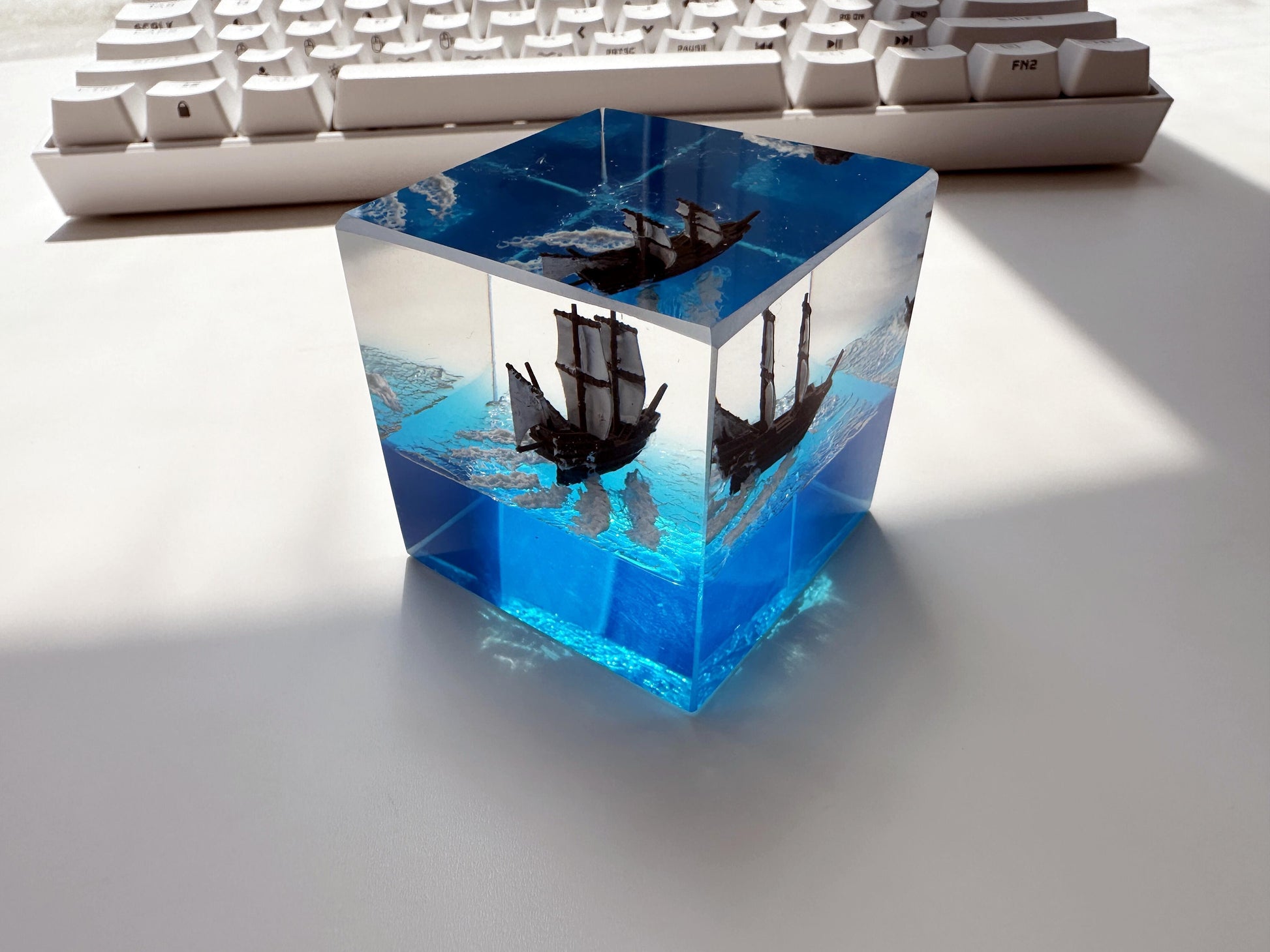 Ocean Sailing Boats Resin Cube, Night Light, Ocean Waves Scene Cube, Personalized Gift, Desk Decor, Custom Unique Gift. - HiJenney