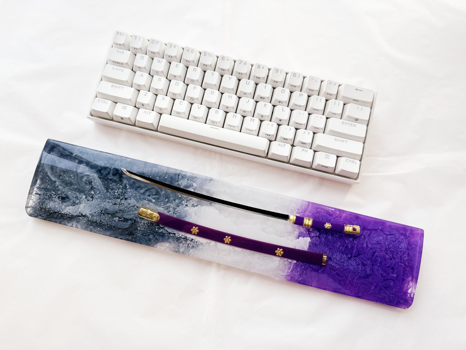 Custom Purple Katana Wrist Rest, Purple Black Artisan Resin Wrist Rest, Tai Chi Yin Yang Fish Wrist Rest, Keyboard Wrist Rest. - HiJenney