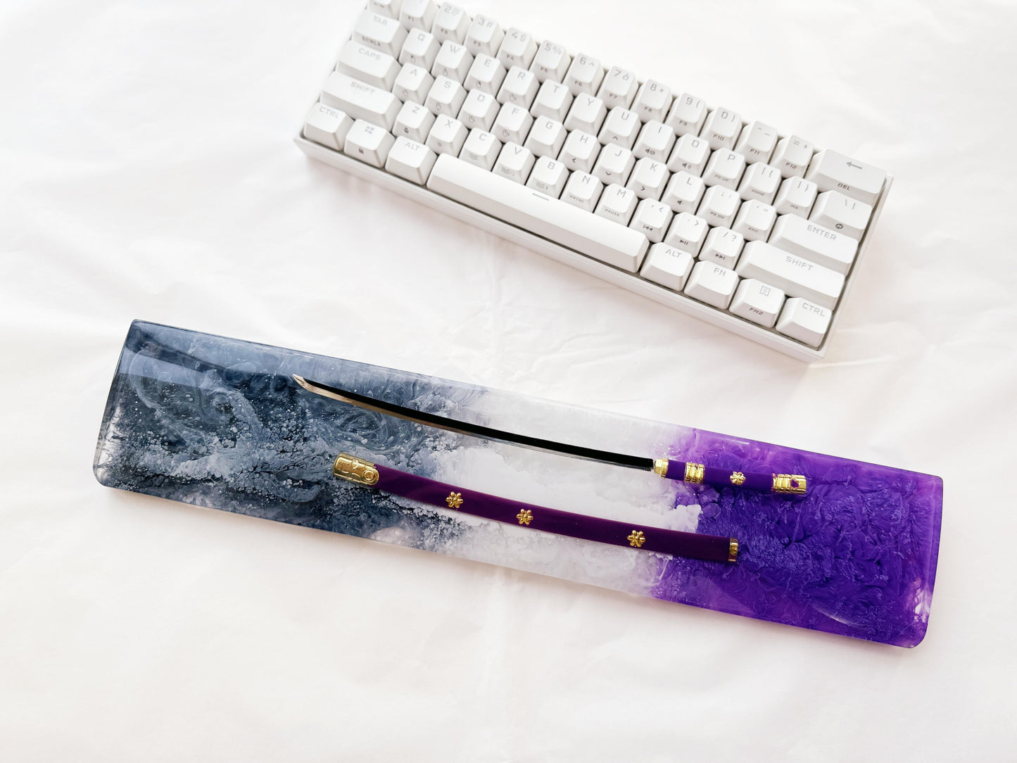 Custom Purple Katana Wrist Rest, Purple Black Artisan Resin Wrist Rest, Tai Chi Yin Yang Fish Wrist Rest, Keyboard Wrist Rest. - HiJenney