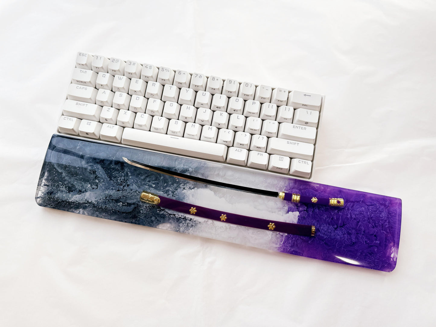 Custom Purple Katana Wrist Rest, Purple Black Artisan Resin Wrist Rest, Tai Chi Yin Yang Fish Wrist Rest, Keyboard Wrist Rest. - HiJenney