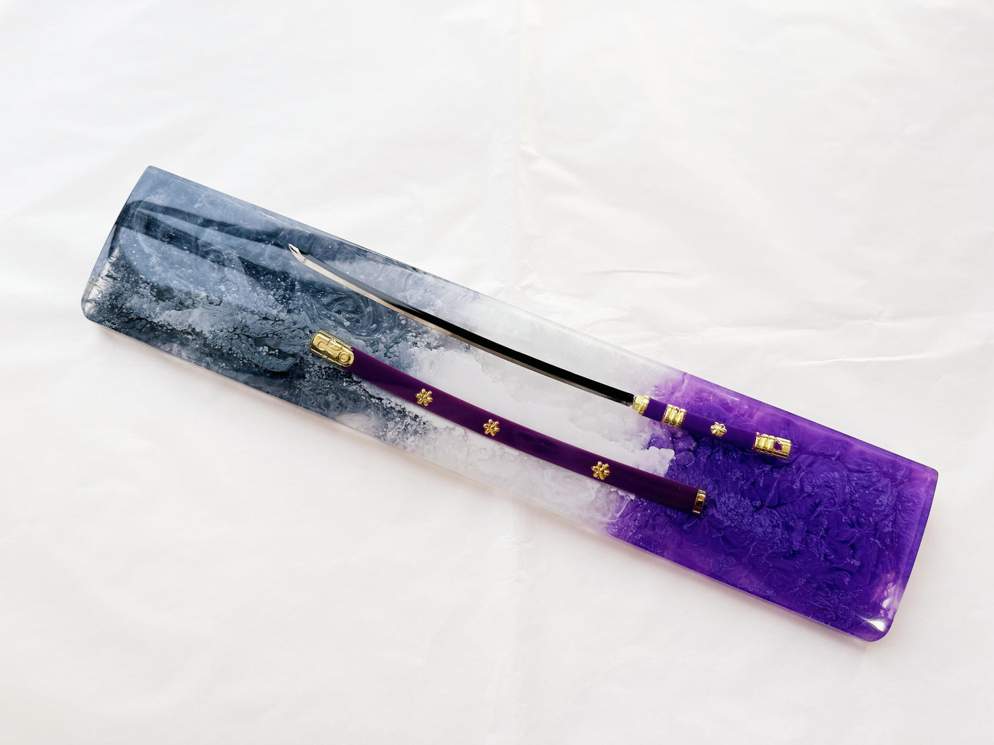 Custom Purple Katana Wrist Rest, Purple Black Artisan Resin Wrist Rest, Tai Chi Yin Yang Fish Wrist Rest, Keyboard Wrist Rest. - HiJenney